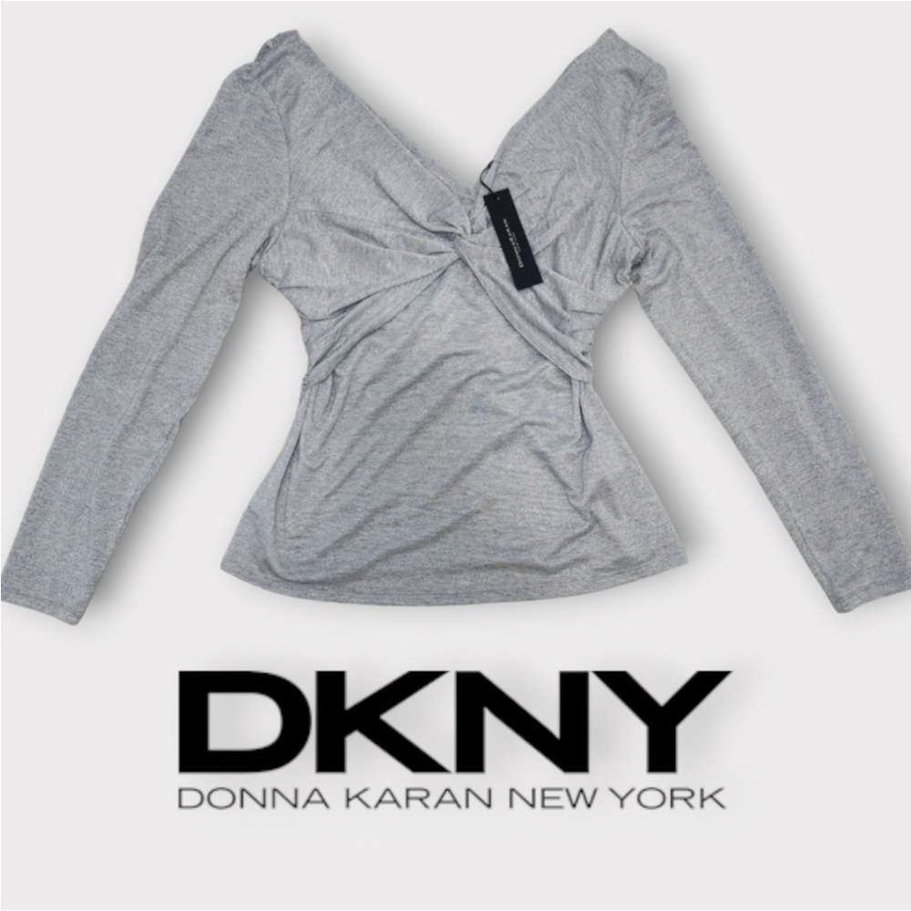 Donna Karan New York NWT Empire Twist Top in Silver Women’s Size L Y2K Vibes